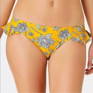 California Waves Yellow Floral Ruffle Bikini Bottoms Low Rise Baja Juniors Small